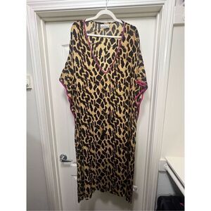 NEW Lola Casademunt Leopard Pink Caftan With Pink Beading and Size S/M